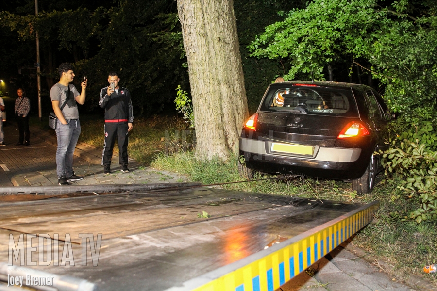Automobilist mist bocht en rijdt bosschage in Waalstaat Rotterdam
