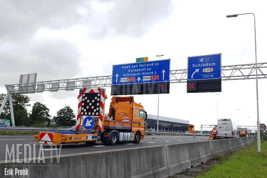 Verkeershinder door spoedreparatie snelweg A20 Schiedam