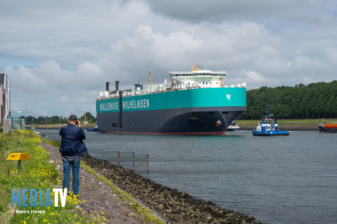 Carcarrier brengt enkele honderden auto’s naar Rotterdam